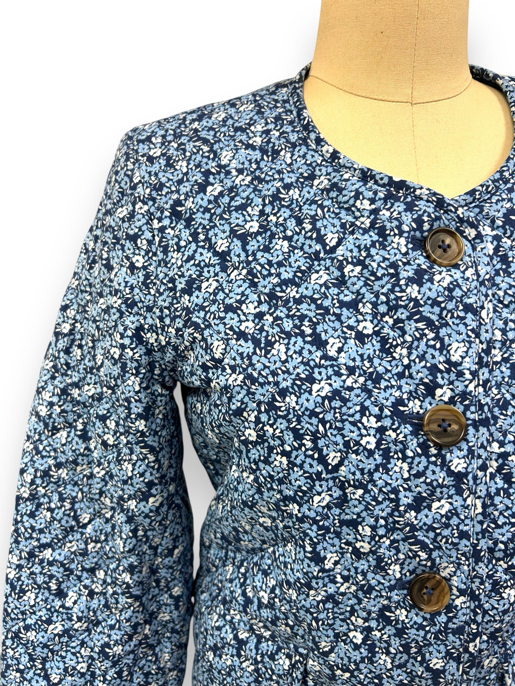 NEW! J.CREW SHORT COTTON BLEND FLORAL BLUE QUILTED JACKET SIZE 4
