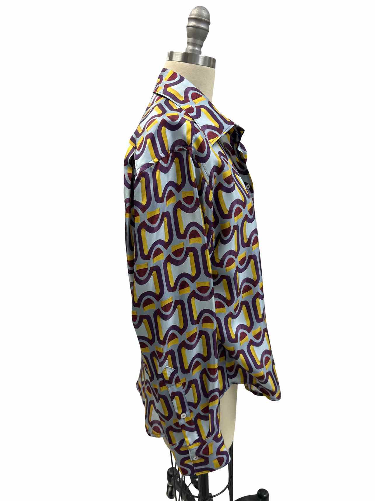 SEVENTY VENEZIA GEOMETRIC PRINT SILK BLOUSE SIZE: M