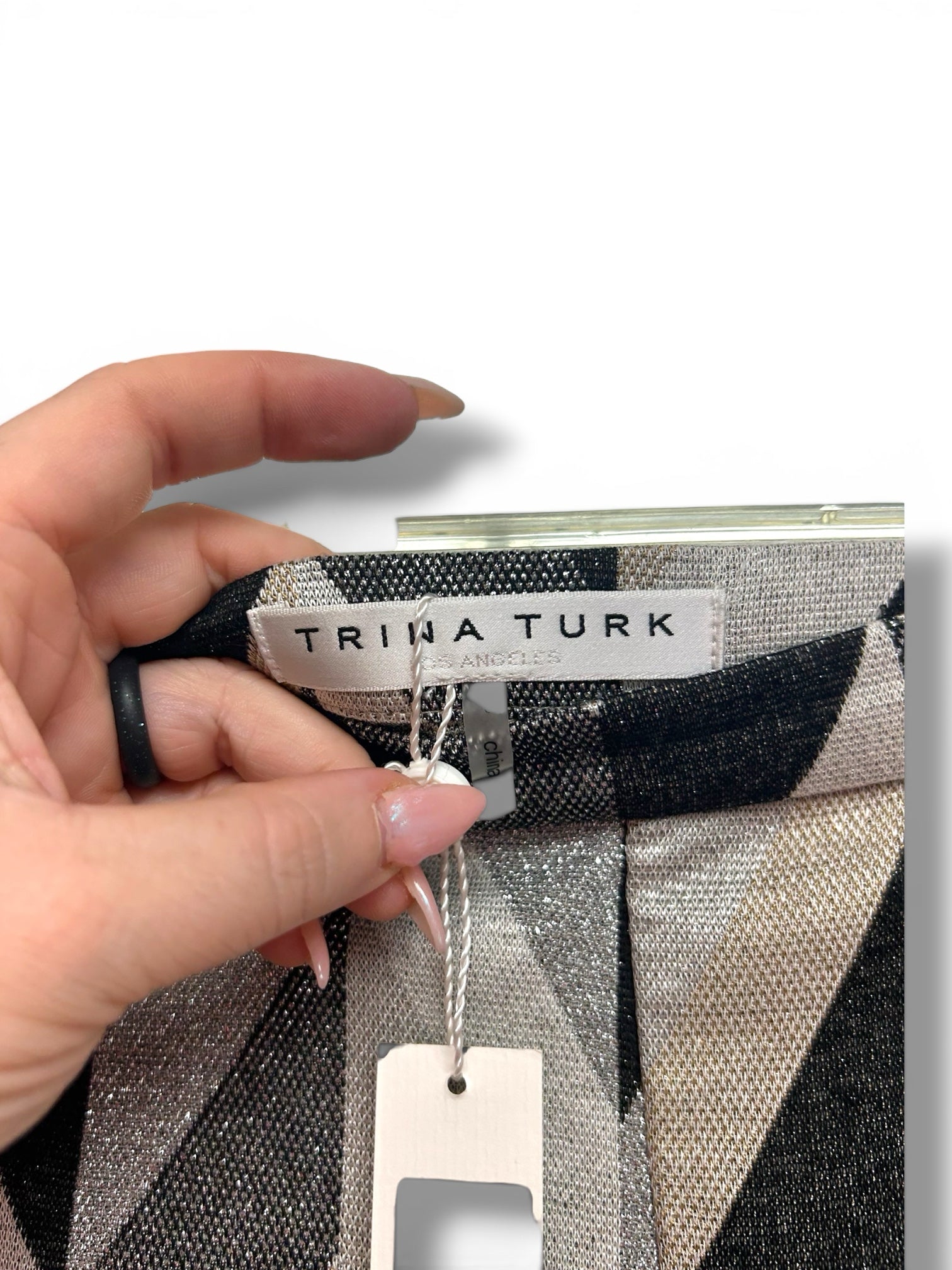 NWT TRINA TURK ASIA METALLIC CHEVRON WIDE LEG PANTS SIZE 8