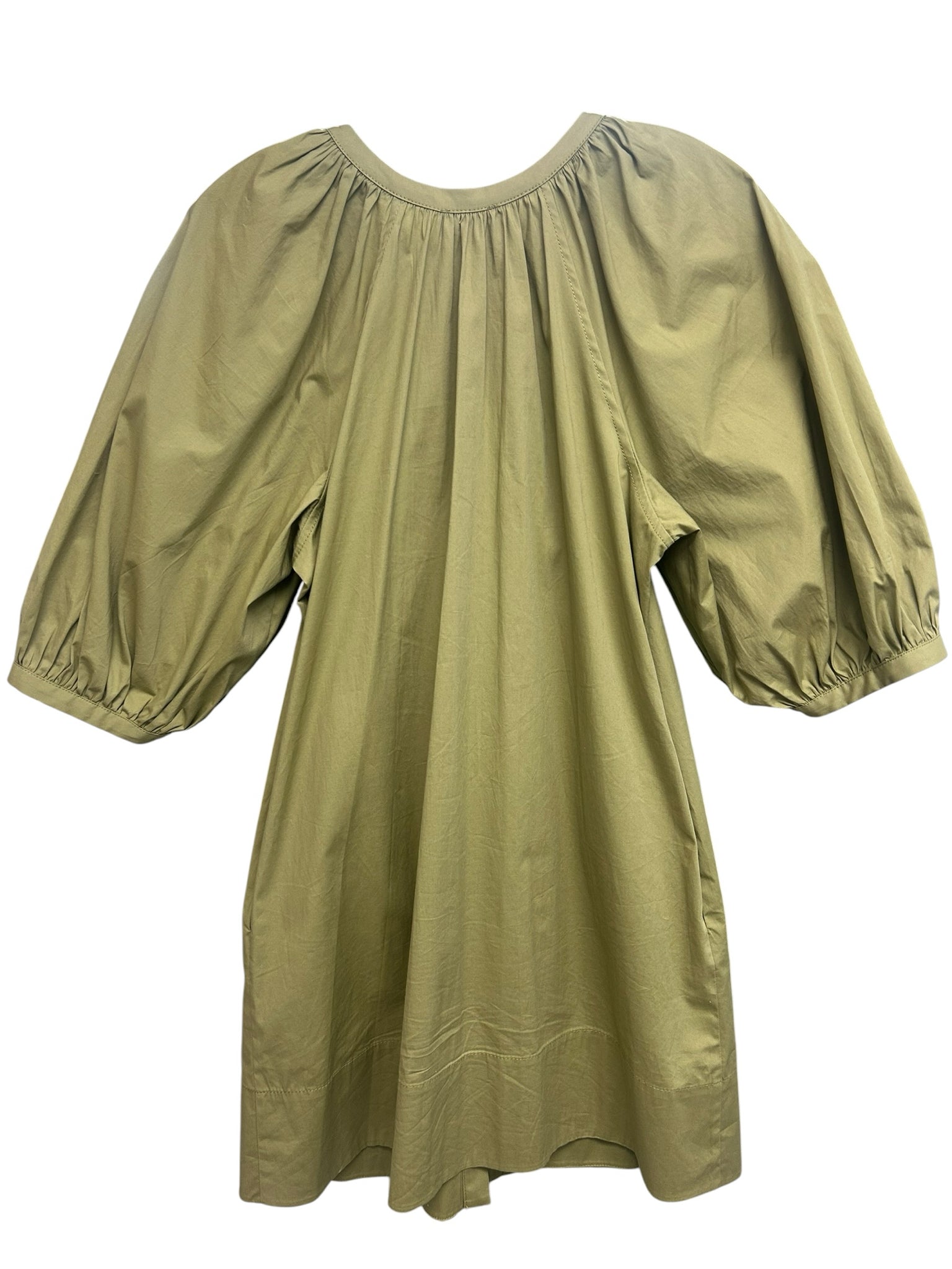 STAUD MINI VINCENT KHAKI BALLOON SLEEVES OLIVE GREEN DRESS SIZE SMALL