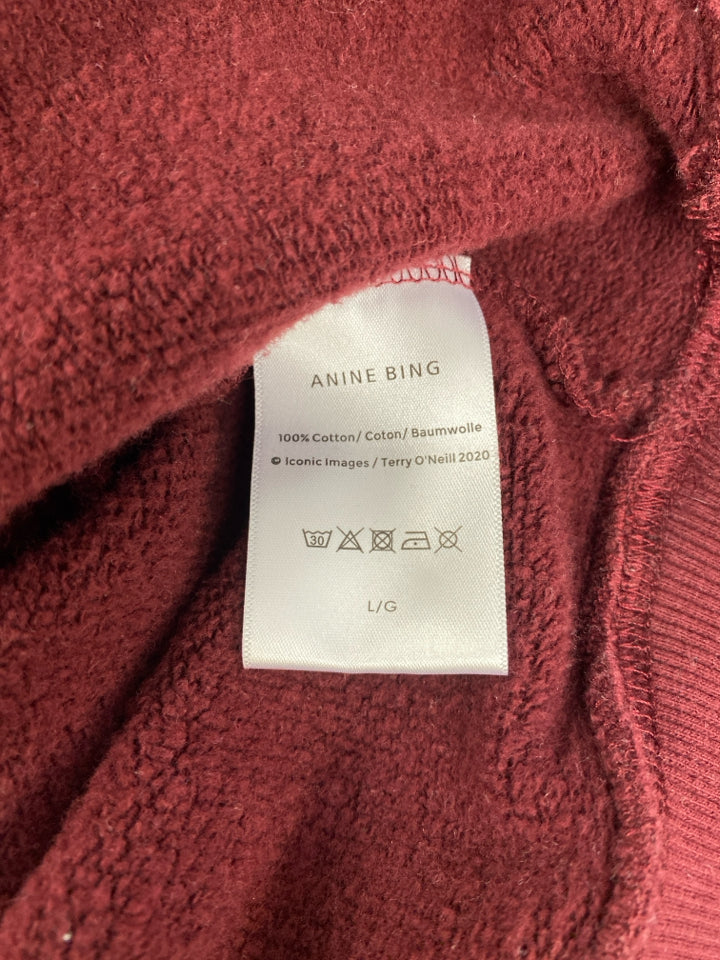 ANINE BING MILES LETTERMAN OVERSIZED SWEATSHIRT BURGUNDY SIZE L