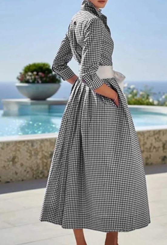 SARA CAMPBELL HOLLIE NAVY GINGHAM BELTED SHIRT DRESS SIZE: 12