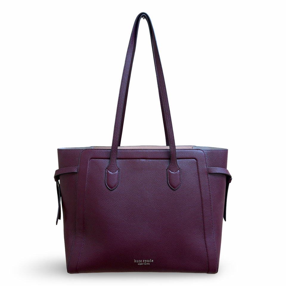 KATE SPADE KNOTT LARGE PEBBLED LEATHER TOTE IN GRENACHE