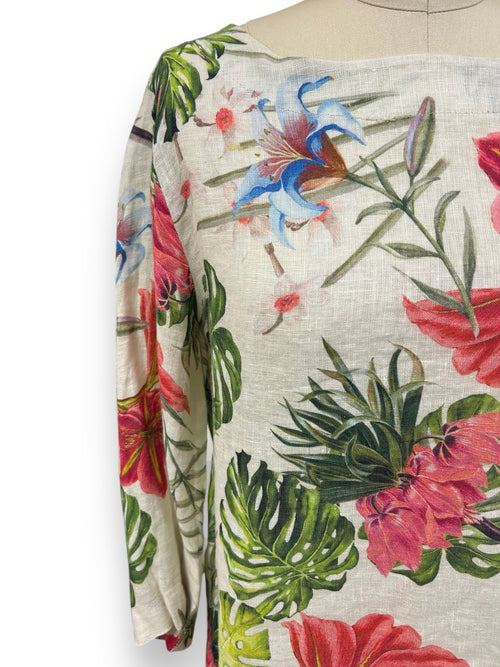 ALLEGRA MASETTI LINEN FLORAL SHIFT DRESS SIZE XL