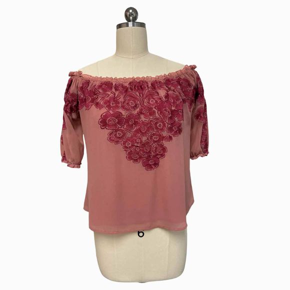 FOR LOVE AND LEMONS SICILY CHIFFON OTS SANGRIA TOP SIZE M