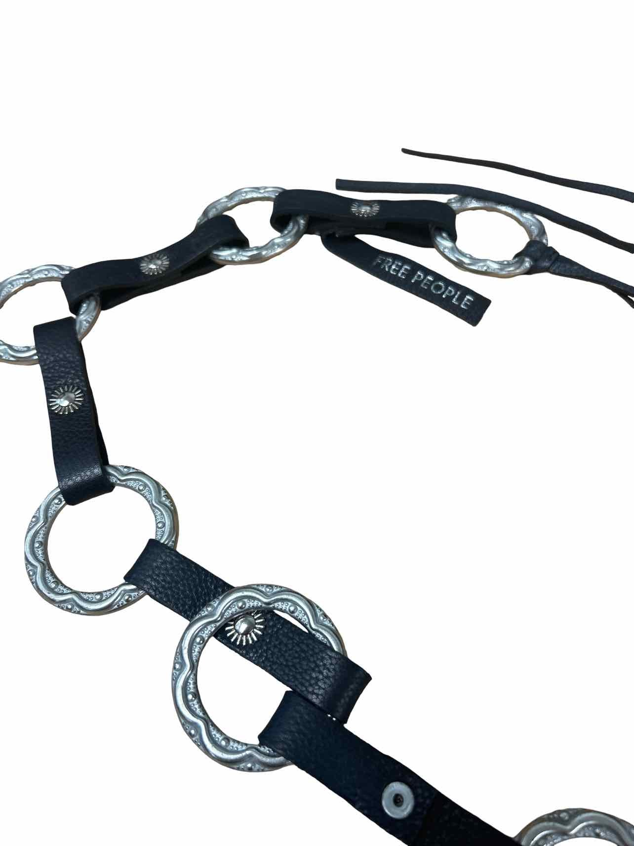 FREE PEOPLE ONYX LEATHER WRAP BELT METAL RINGS