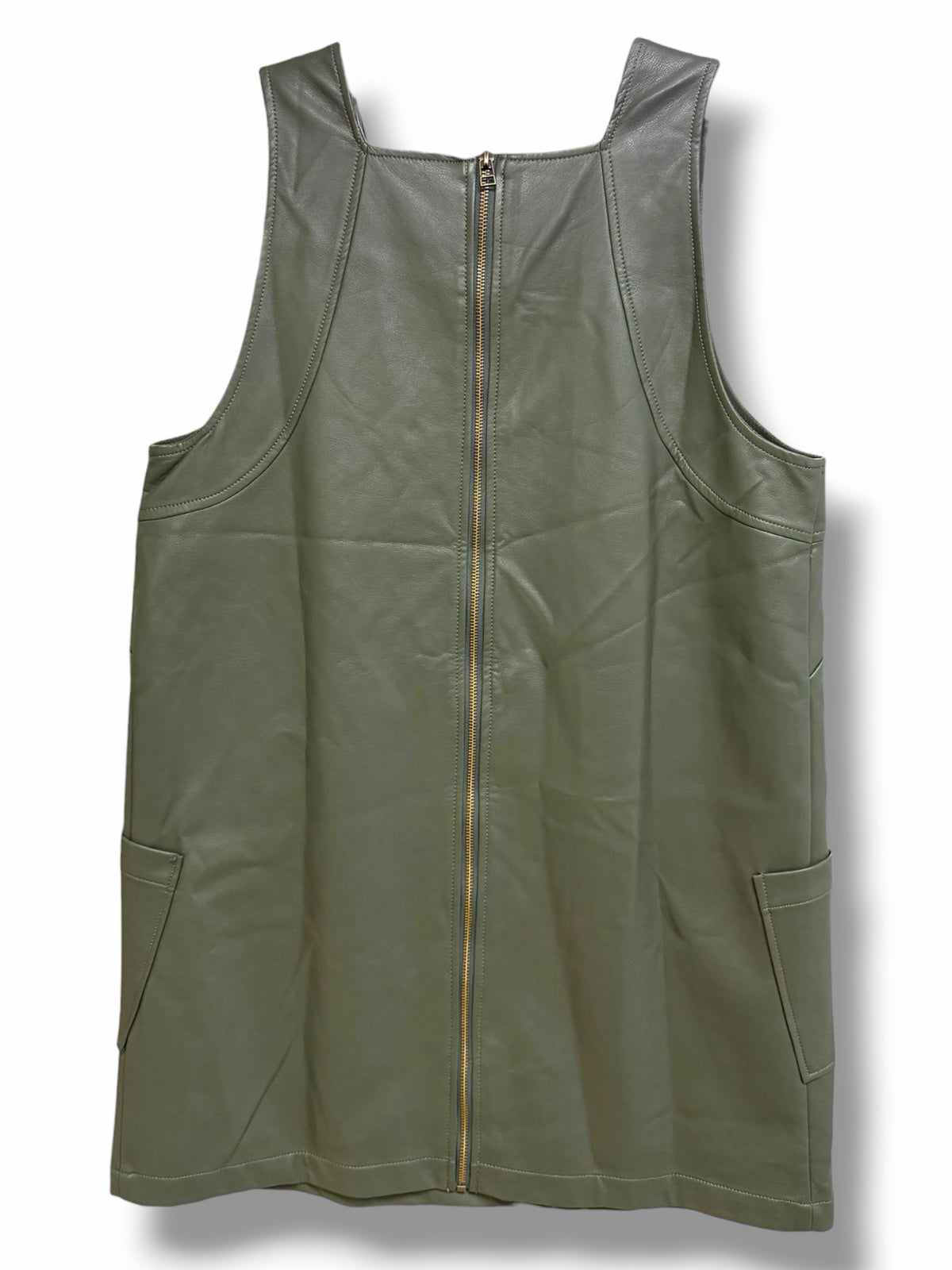 NWT ANTHROPOLOGIE MAEVE MOSS GREEN VEGAN LEATHER MINI DRESS SIZE XL