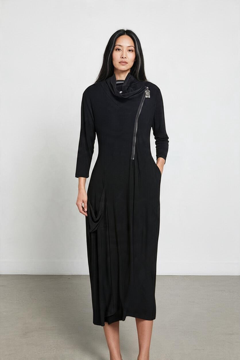 NEW WITH TAGS SYMPLI ZEST BLACK POCKET 3/4 LENGTH SLEEVE LAGENLOOK DRESS