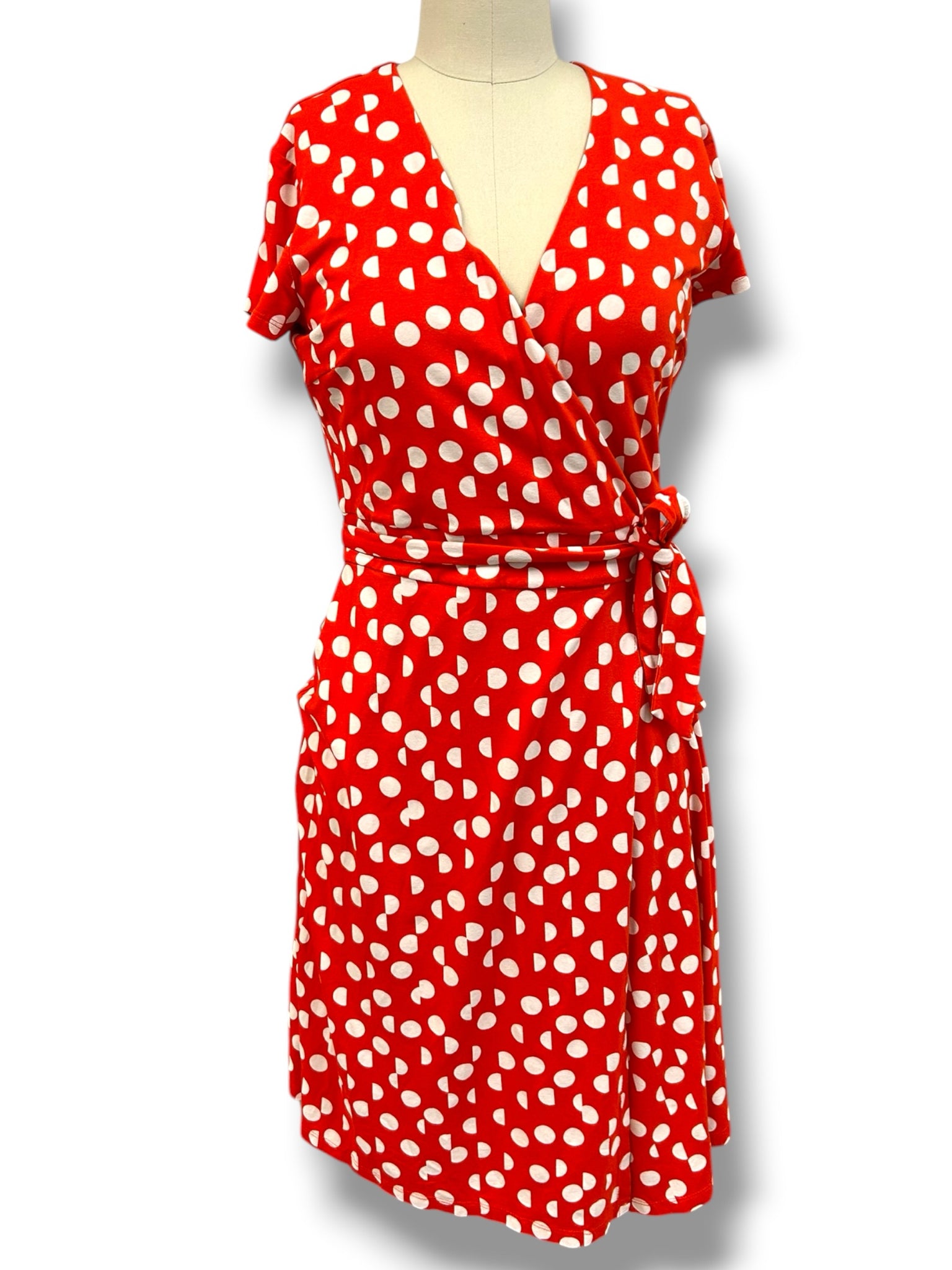 HOBBS SALLY RED POLKA DOT JERSEY WRAP FRONT DRESS SIZE US 6