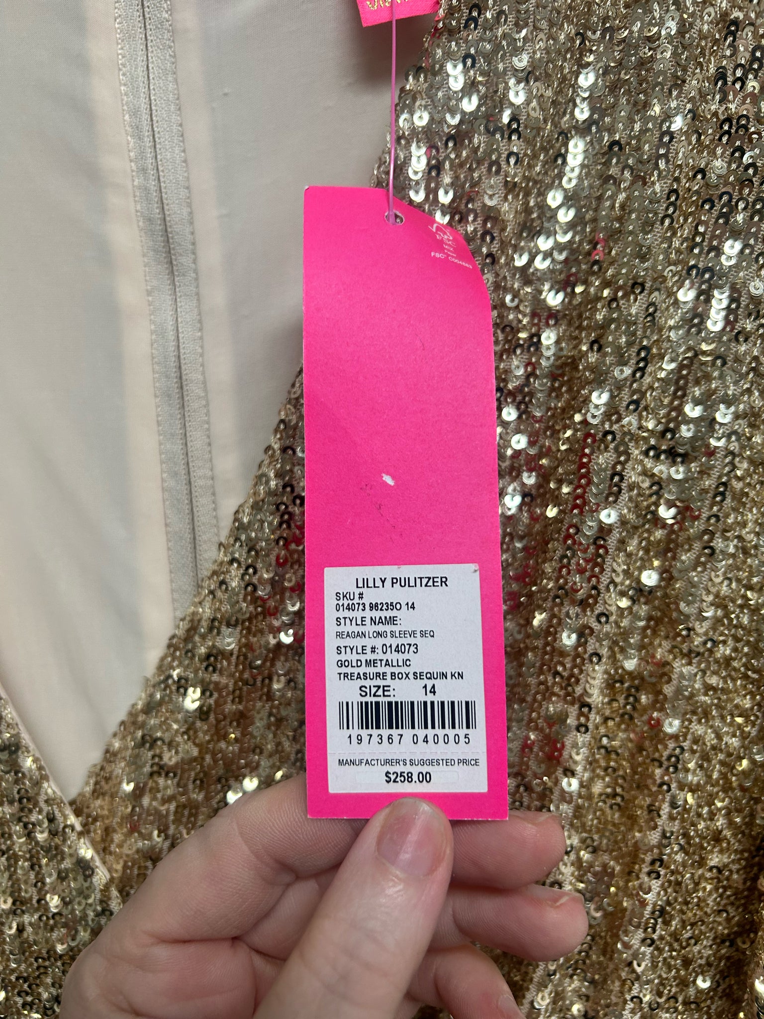 LILLY PULITZER NWT REAGAN LS GOLD SEQUIN MINI BALLOON SLEEVE DRESS SIZE 14