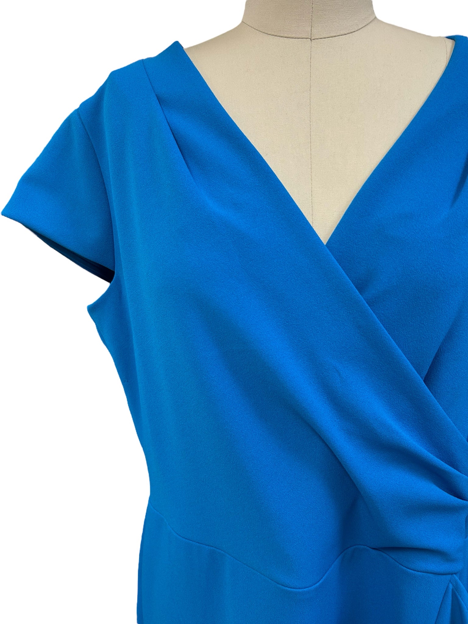 NEW! LONDON TIMES BLUE RUFFLE PONTE FAUX WRAP DRESS SIZE 18
