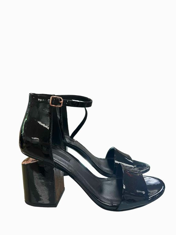 ALEXANDER WANG  ABBY PATENT LEATHER BLOCK HEEL SIZE: 37.5