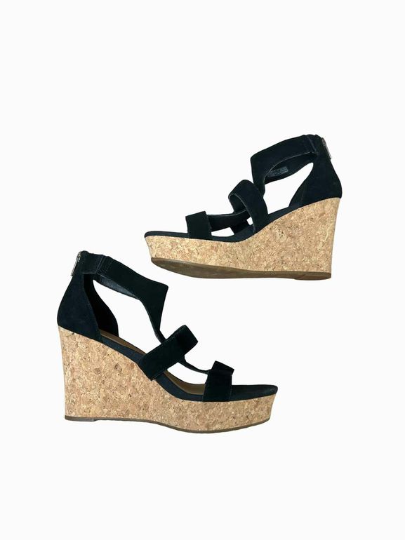 UGG NWOB WHITNEY SUEDE WEDGE SANDAL BLACK 8