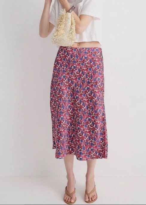 JCREW NWT GWENYTH SLIP MIDI BERRY FLORAL SKIRT SIZE: XL