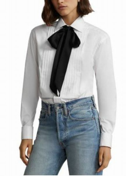 NWT RALPH LAUREN PLEATED TUXEDO BUTTON UP WHITE SHIRT WITH TIE SIZE 14