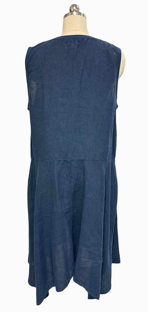 FLAX LINEN AND COTTON LAGENLOOK ASYMMETRICAL HEM BLUE DRESS SIZE M