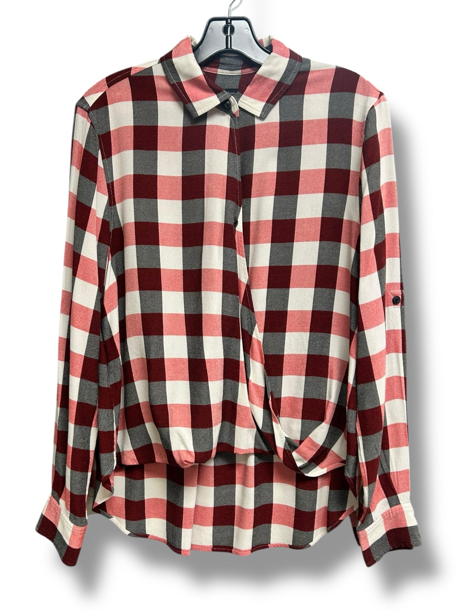 RAG & BONE CAMILLE BUFFALO CHECK FAUX WRAP RED BLACK WHITE BLOUSE SIZE MEDIUM