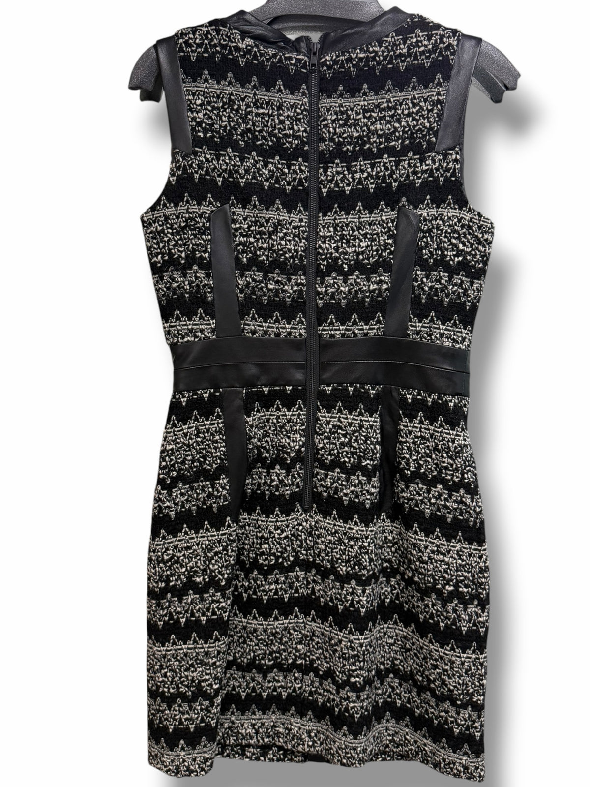 MILLY TWEED WOOL LAMB LEATHER TRIM SLEEVELESS SHEATH TANK DRESS SIZE 6