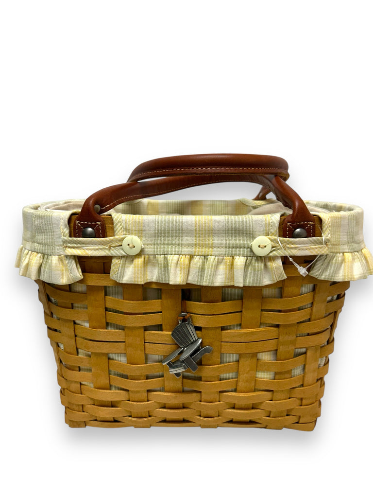 LONGABERGER BOARDWALK GINGHAM WHICKER BASKET WITH LINER 2003