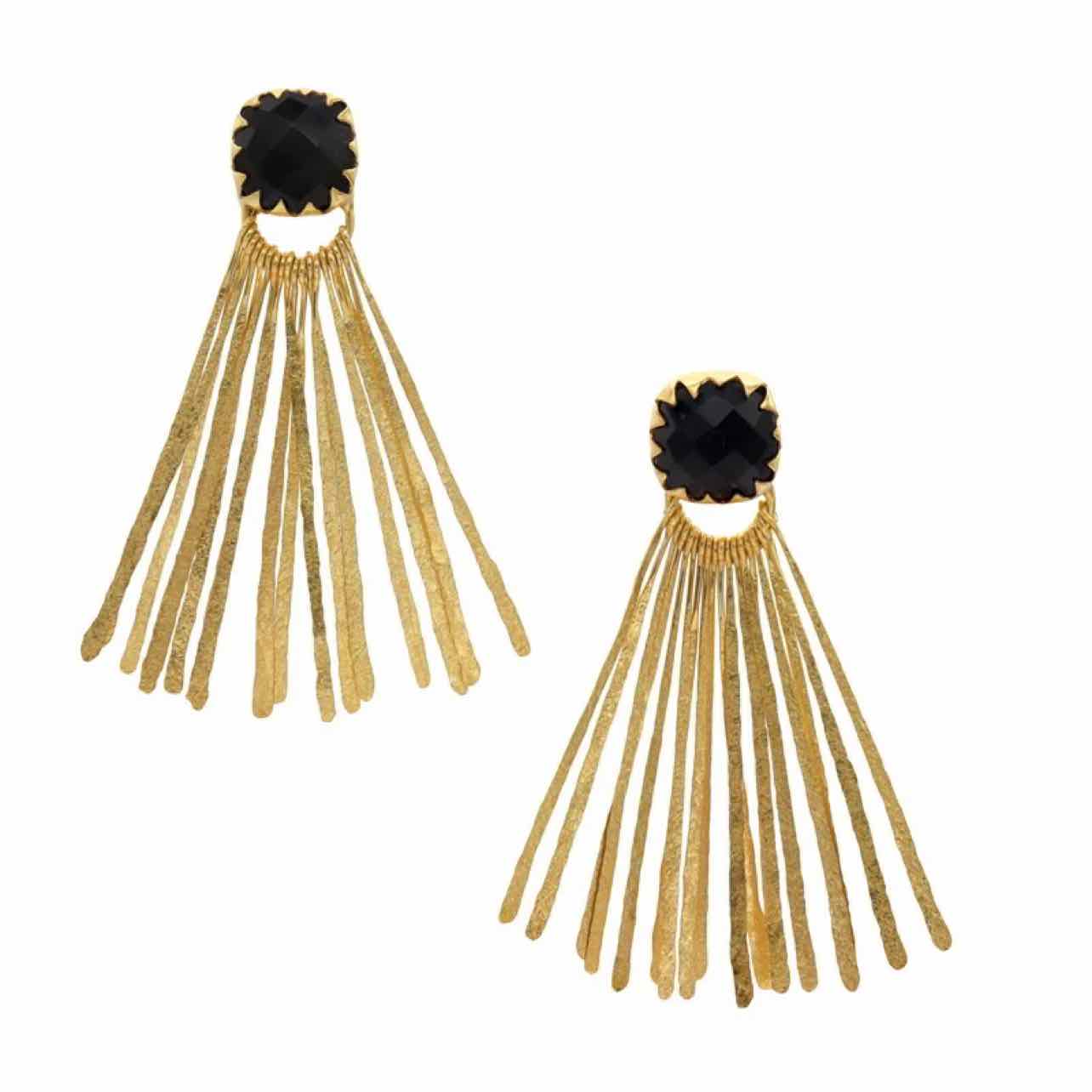 ACUS LORETO GOLD PLATED BLACK STONE STATEMENT EARRINGS