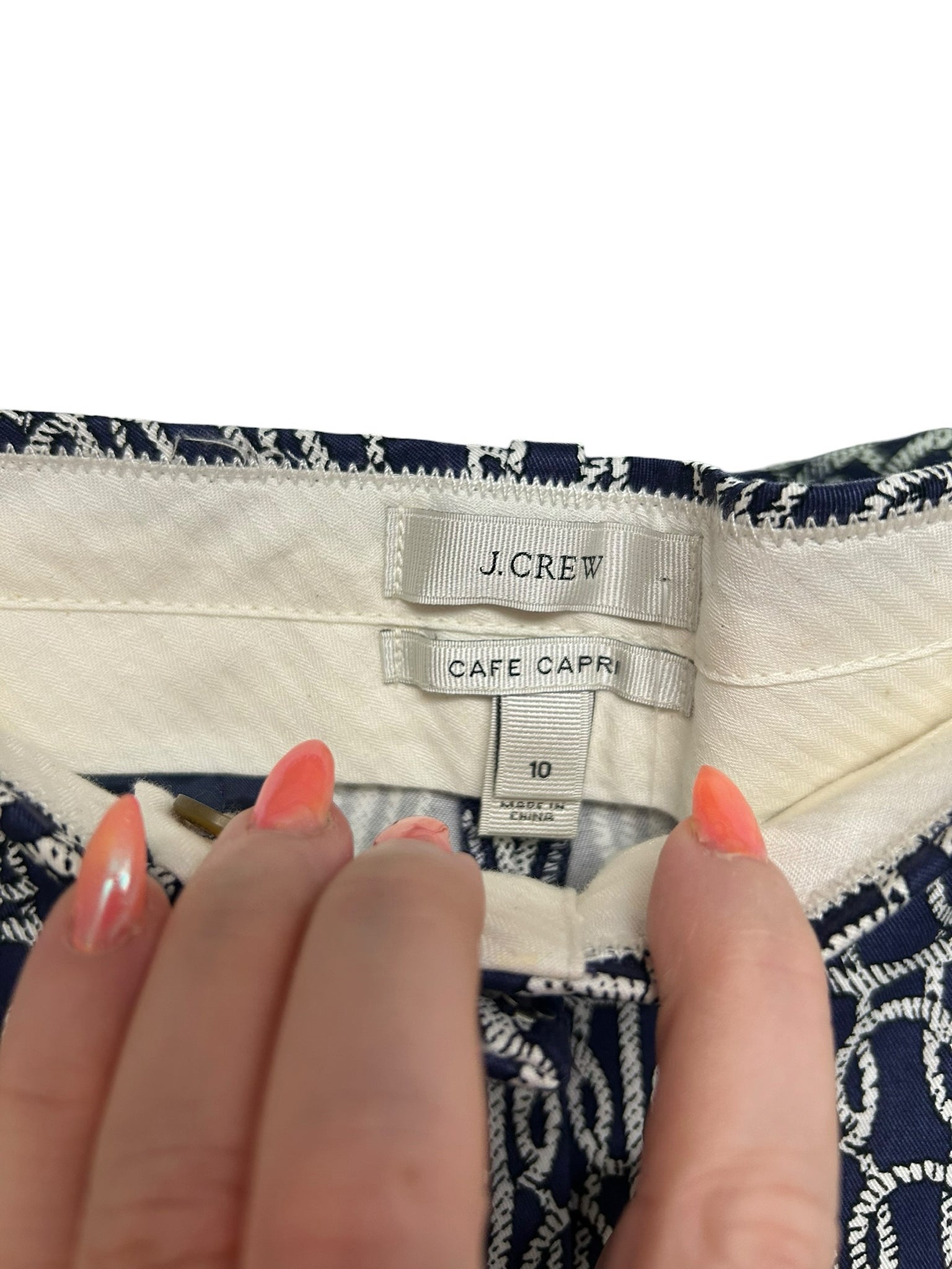 NWT J.CREW NAUTICAL ROPE NAVY CAFE CAPRI SIZE 10