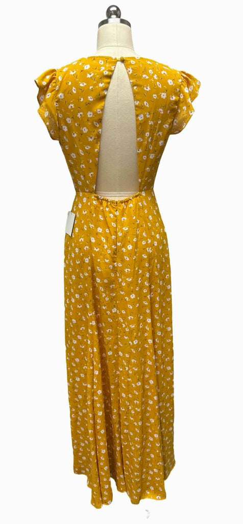 LULUS NWT! FLORAL OPEN BACK YELLOW MAXI DRESS SIZE M