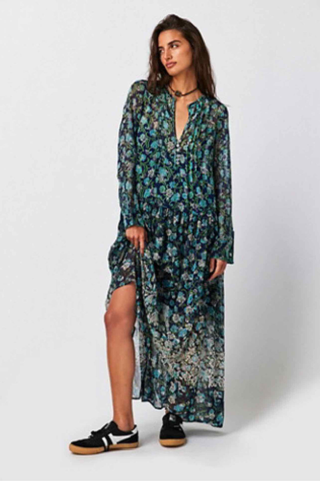 FREE PEOPLE SEE IT THROUGH LS MAXI DRESS SIZE: M