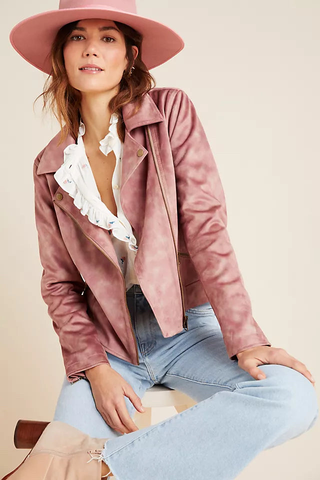 ANTHROPOLOGIE LUCY TIE DYE MOTO JACKET PINK SIZE SMALL