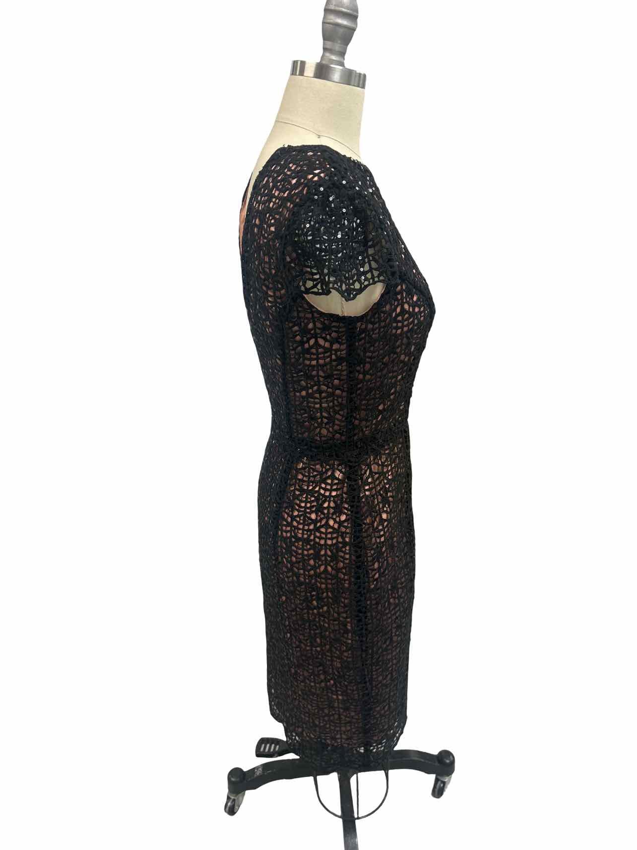HOSS INTROPIA  BLACK LACE SEQUIN OVERLAY DRESS SIZE: 38
