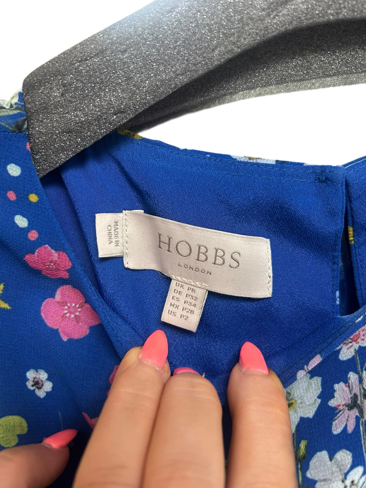 HOBBS LONDON BLUE CARLY FLORAL PRINT FIT AND FLARE TANK DRESS SIZE 2 PETITE