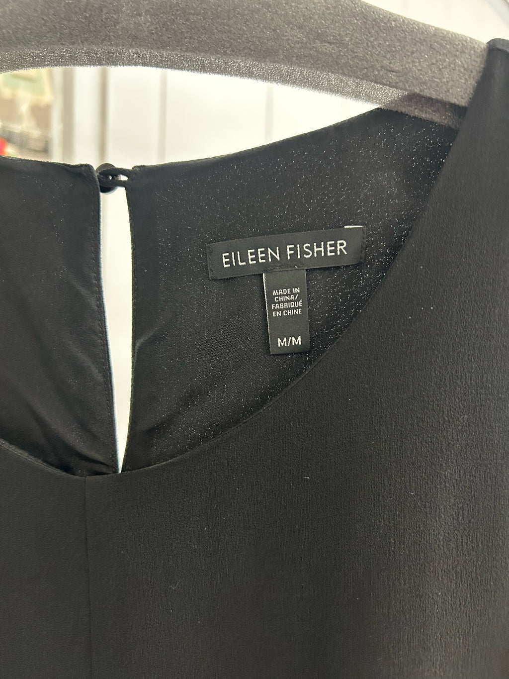 EILEEN FISHER BLACK SILK GEORGETTE CREPE TANK MINI DRESS SIZE MEDIUM