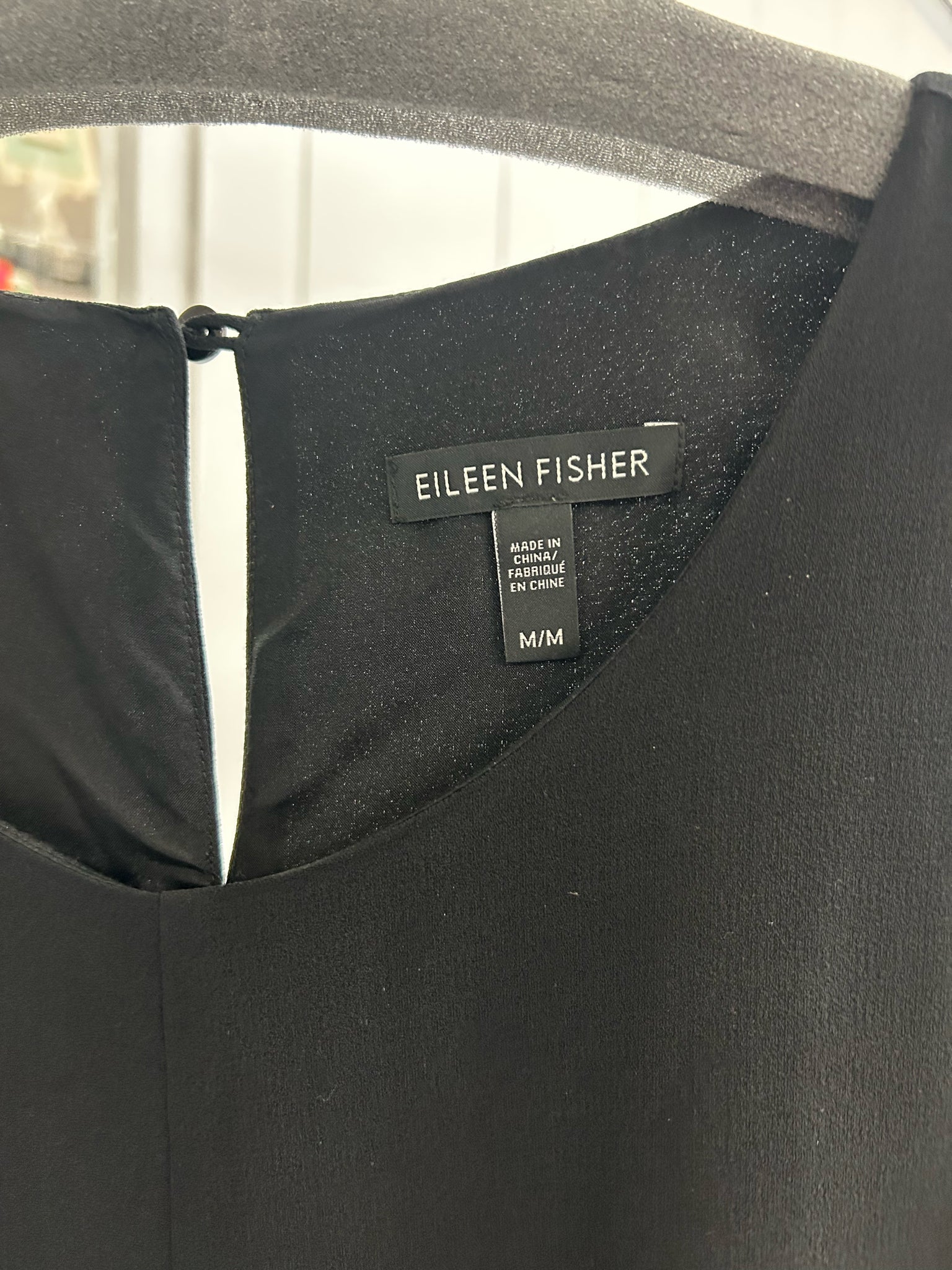 EILEEN FISHER BLACK SILK GEORGETTE CREPE TANK MINI DRESS SIZE MEDIUM