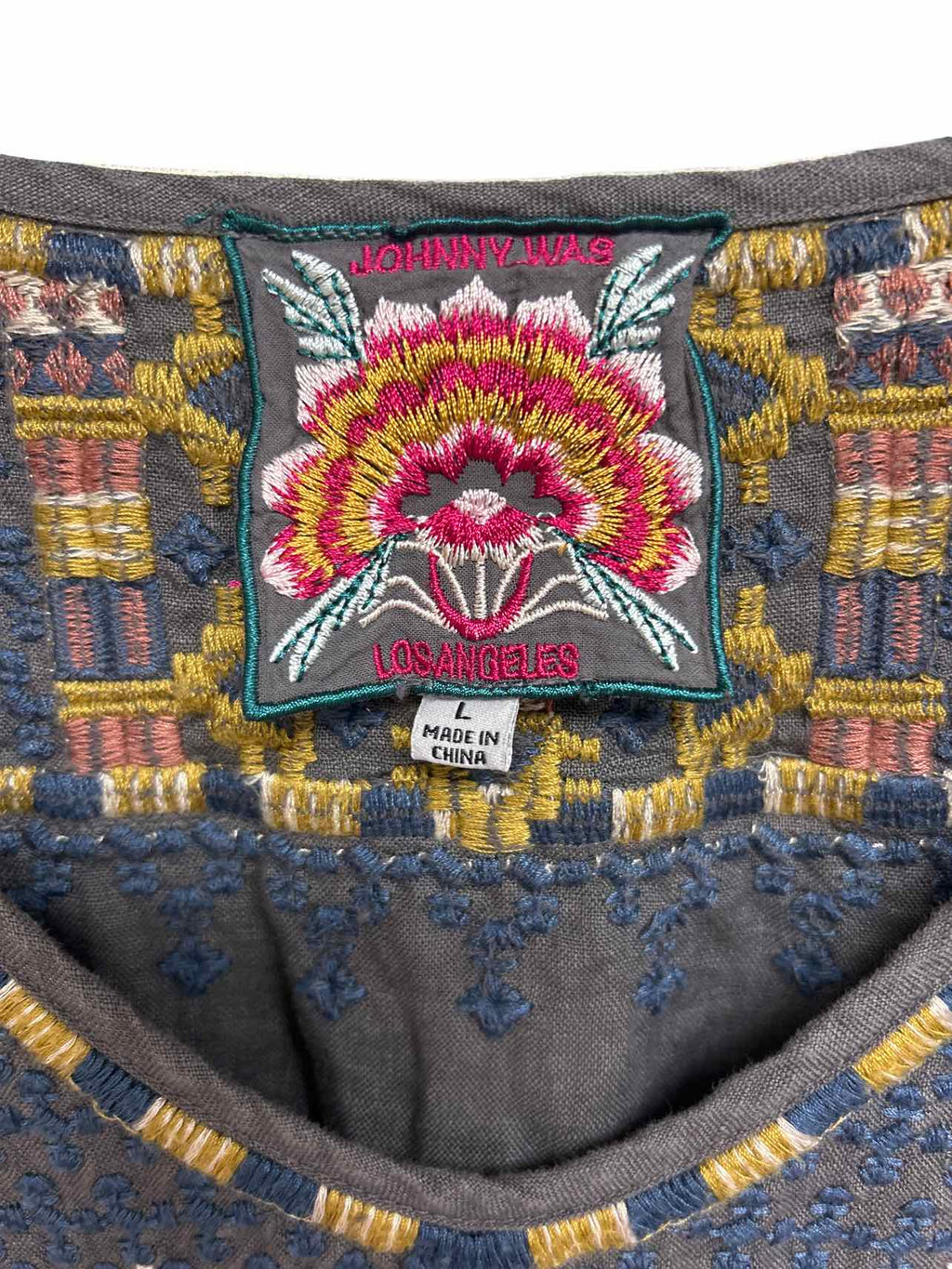 JOHNNY WAS DELPHINE LINEN SPLIT HEM EMBROIDERED TUNIC SIZE: L