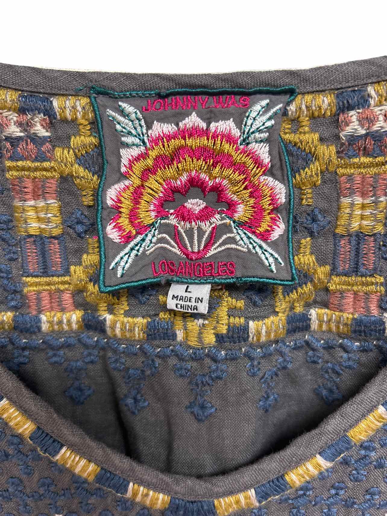 JOHNNY WAS DELPHINE LINEN SPLIT HEM EMBROIDERED TUNIC SIZE: L