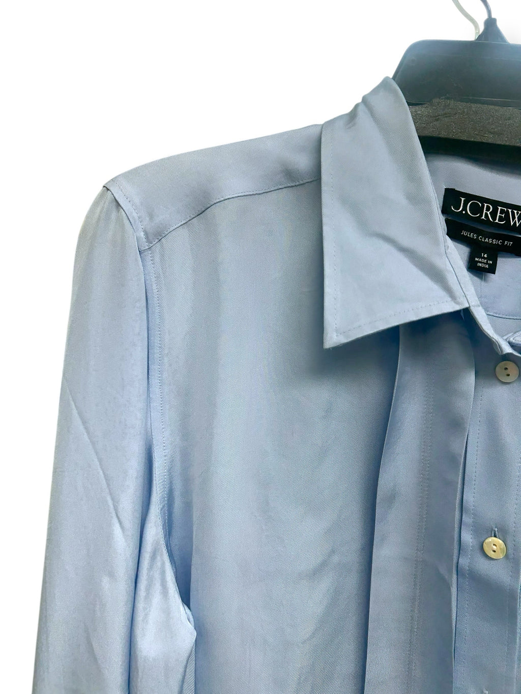 NWT J.CREW JULES CLASSIC FIT BLUE SATIN BUTTON UP SIZE 14