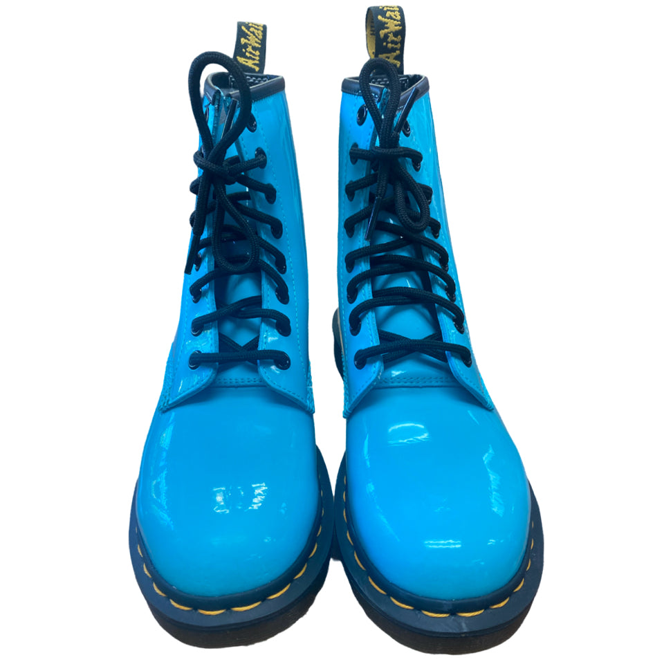 DR MARTENS PATENT LEATHER LACE UP BOOTS IN TURQUOISE SIZE 38