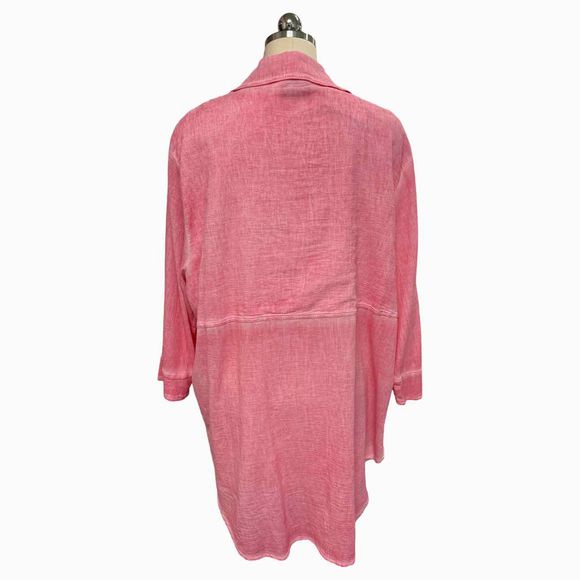 FOCUS NWT! PRESHRUNK COTTON DYED PINK BUTTON UP TUNIC SIZE XL