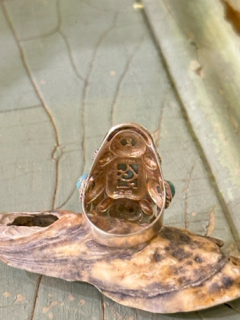 925 HOWLITE TURQUOISE MULTI STONE ELONGATED RING CFJ THAI