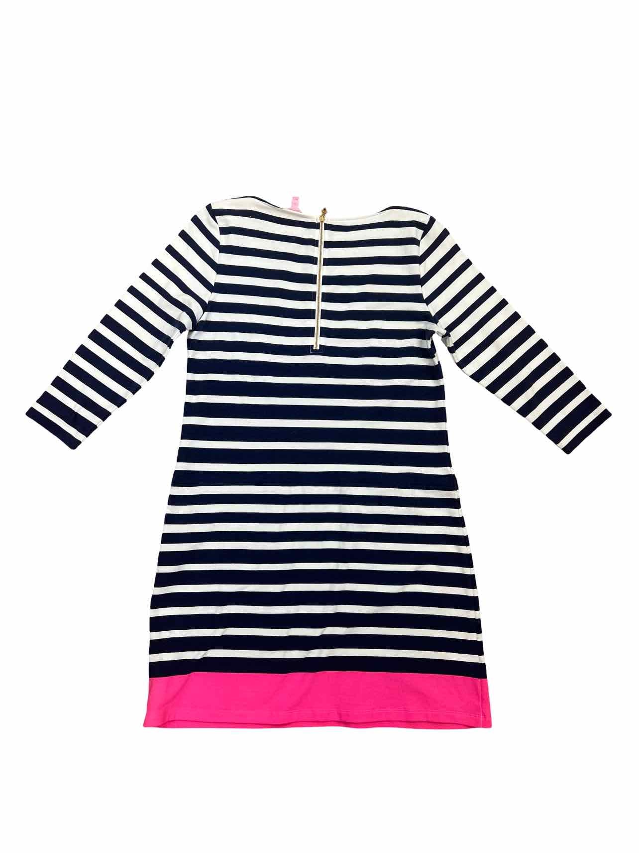 LILLY PULITZER NWT STRIPE IRINA NEON PINK TRIM DRESS SIZE: L