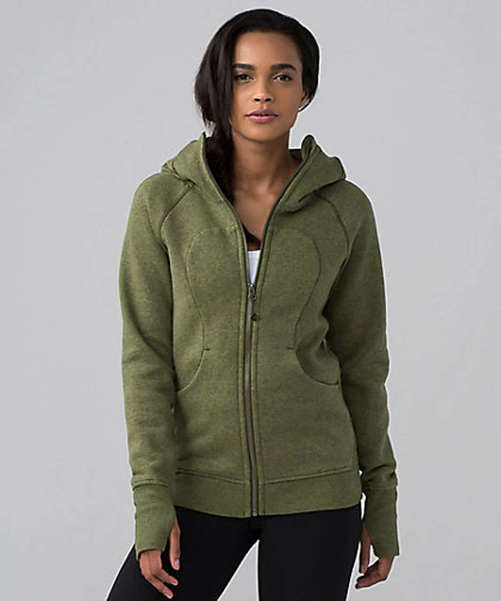 LULULEMON SCUBA FULL ZIP HOODIE HEATHERED BRAVE OLIVE GREEN SIZE 14