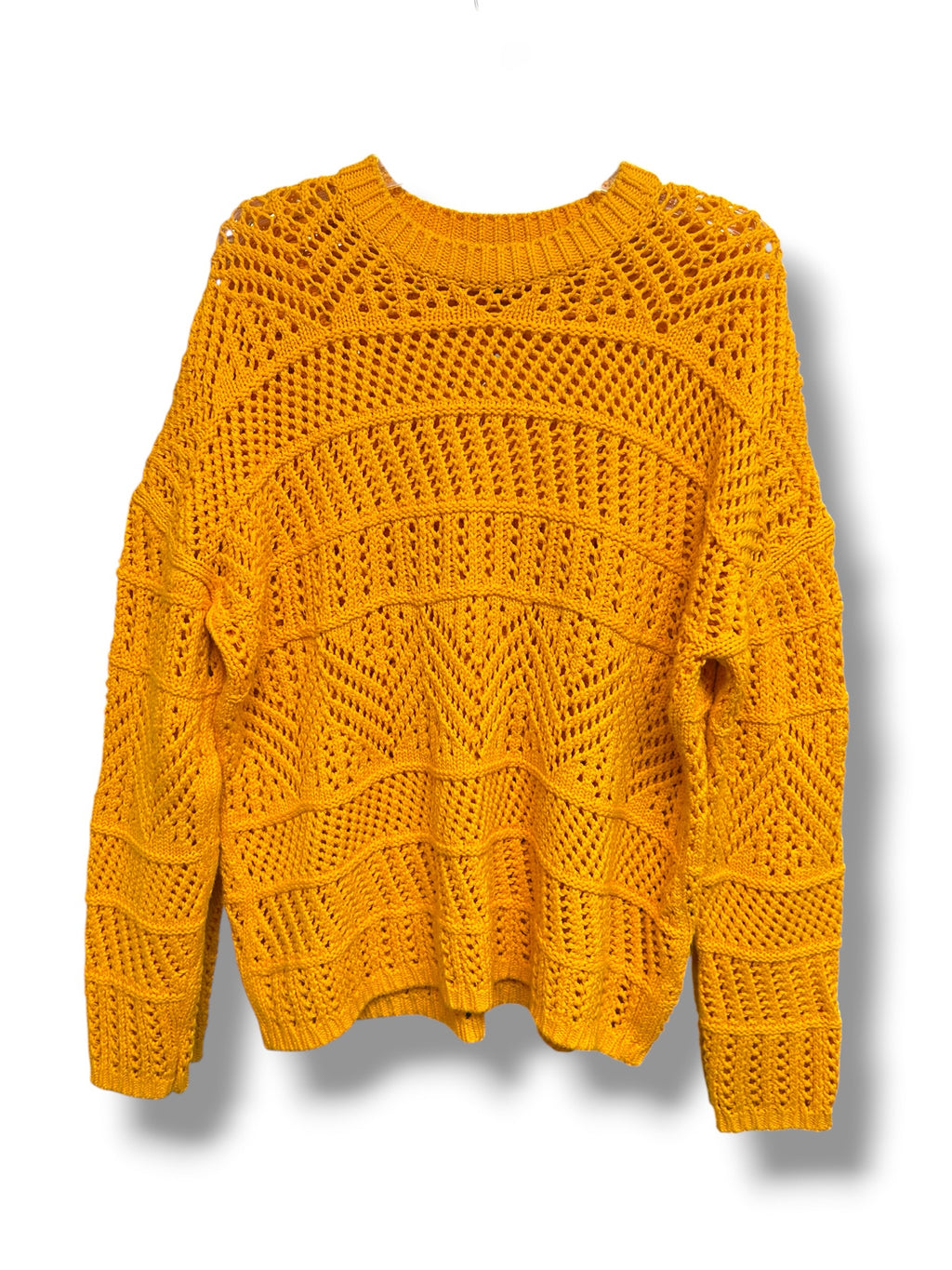 RAG & BONE RENEE COTTON CROCHET CREW NECK SWEATER YELLOW SIZE MEDIUM