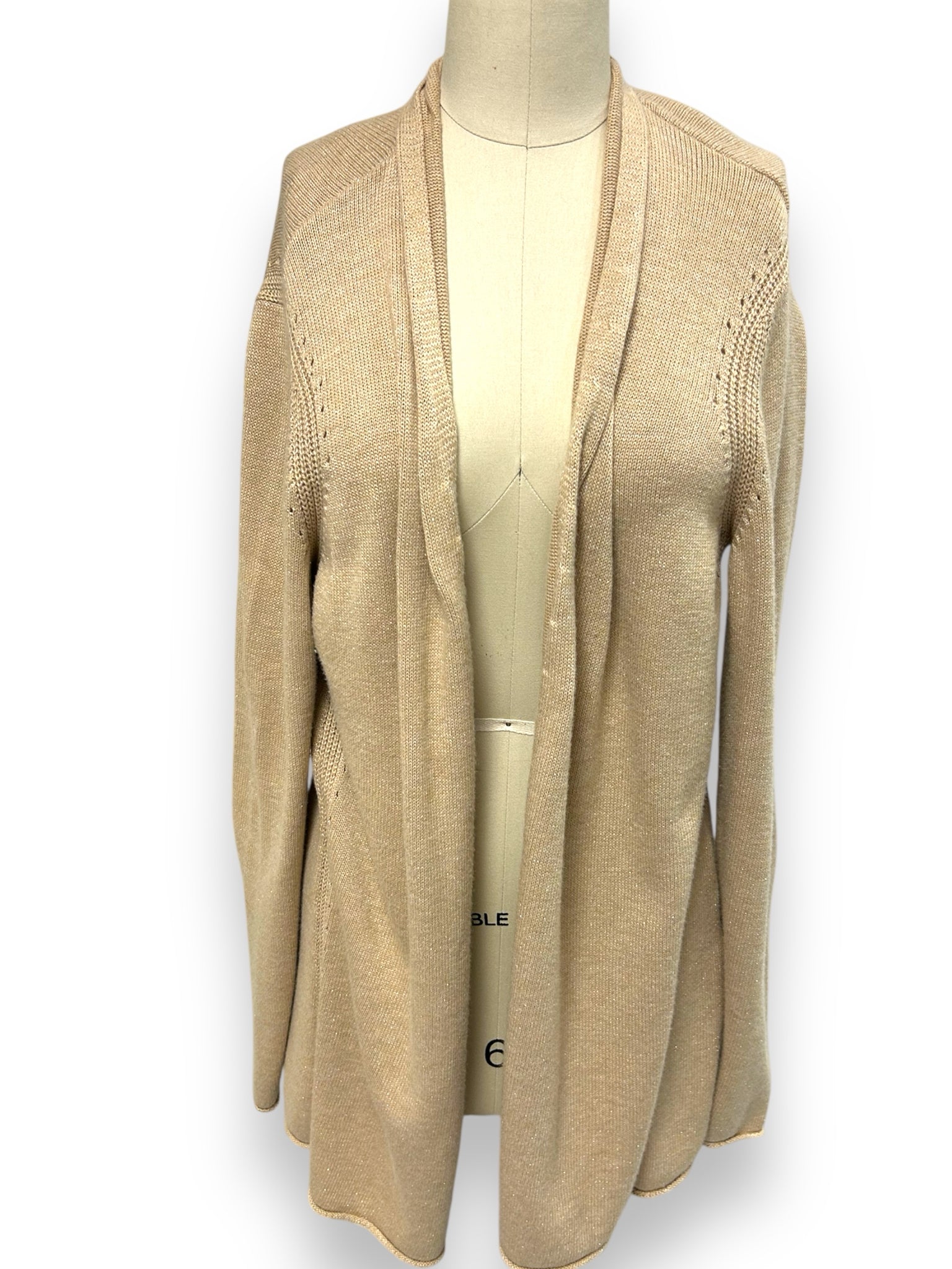 LILLY PULITZER CASHMERE BLEND GOLD METALLIC OPEN CARDIGAN SIZE XL