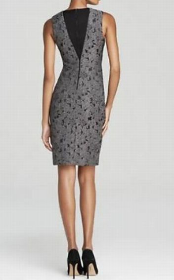 NWT ALICE & OLIVIA BAYLEE BROCADE V NECK SHEATH GRAY BLACK DRESS SIZE 8