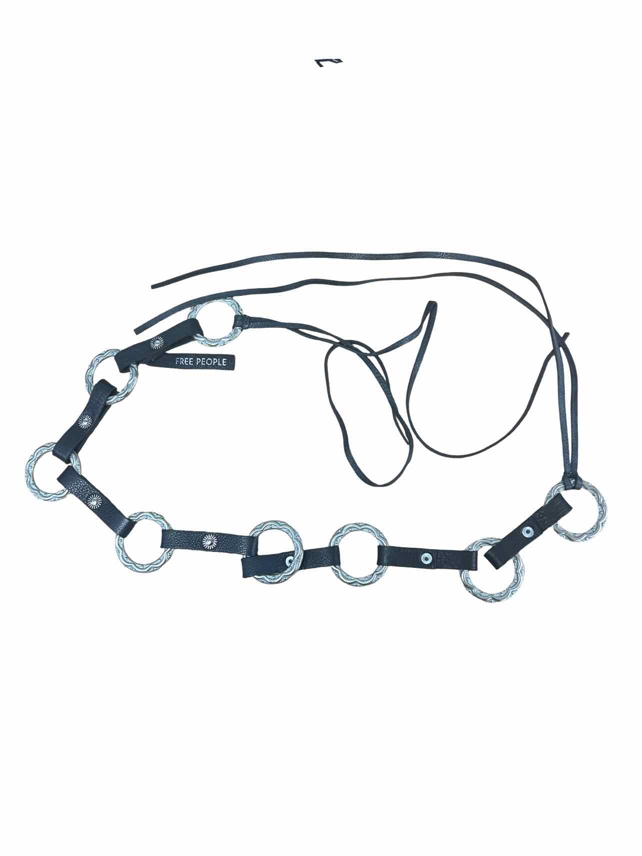 FREE PEOPLE ONYX LEATHER WRAP BELT METAL RINGS