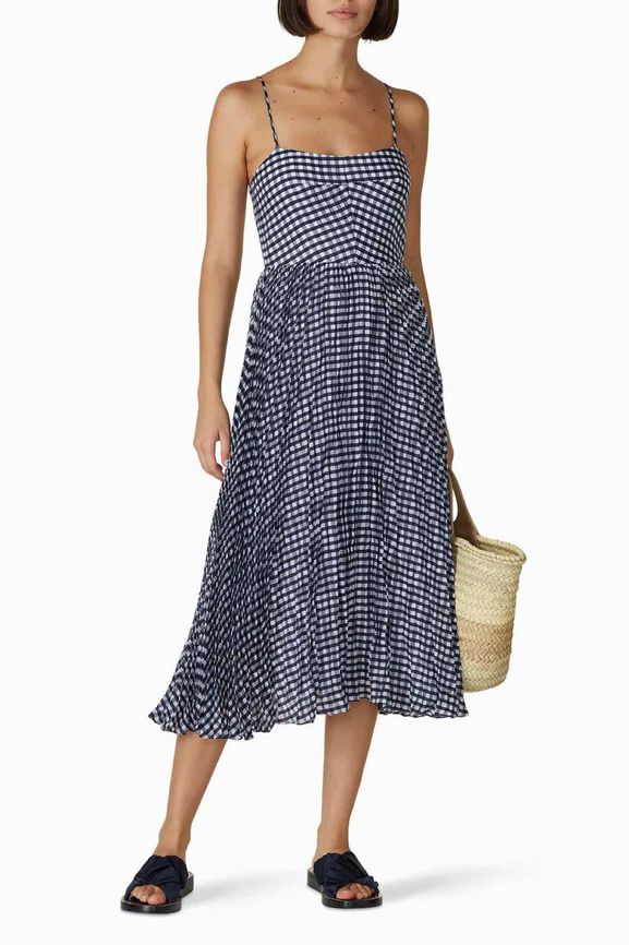 JCREW PLEATED CRINKLE GINGHAM DRESS SIZE: 6