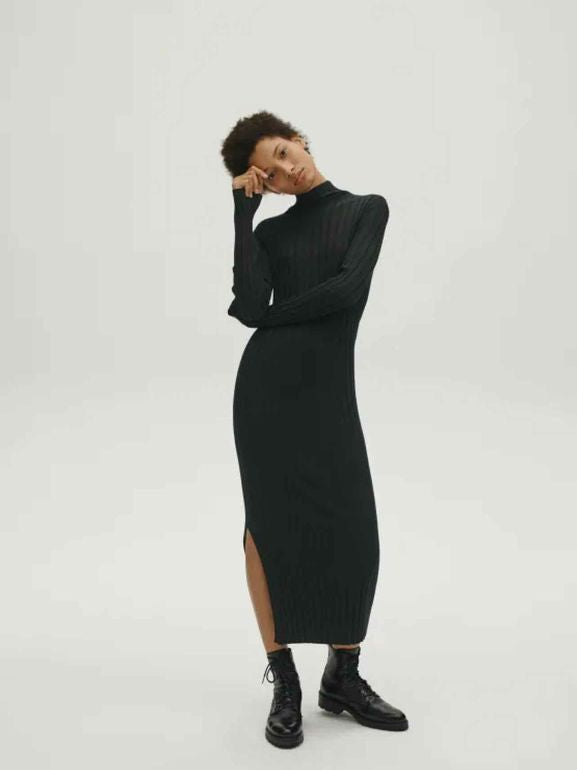 THEORY RIBBED MOCK NECK MAXI DRESS SIZE: S