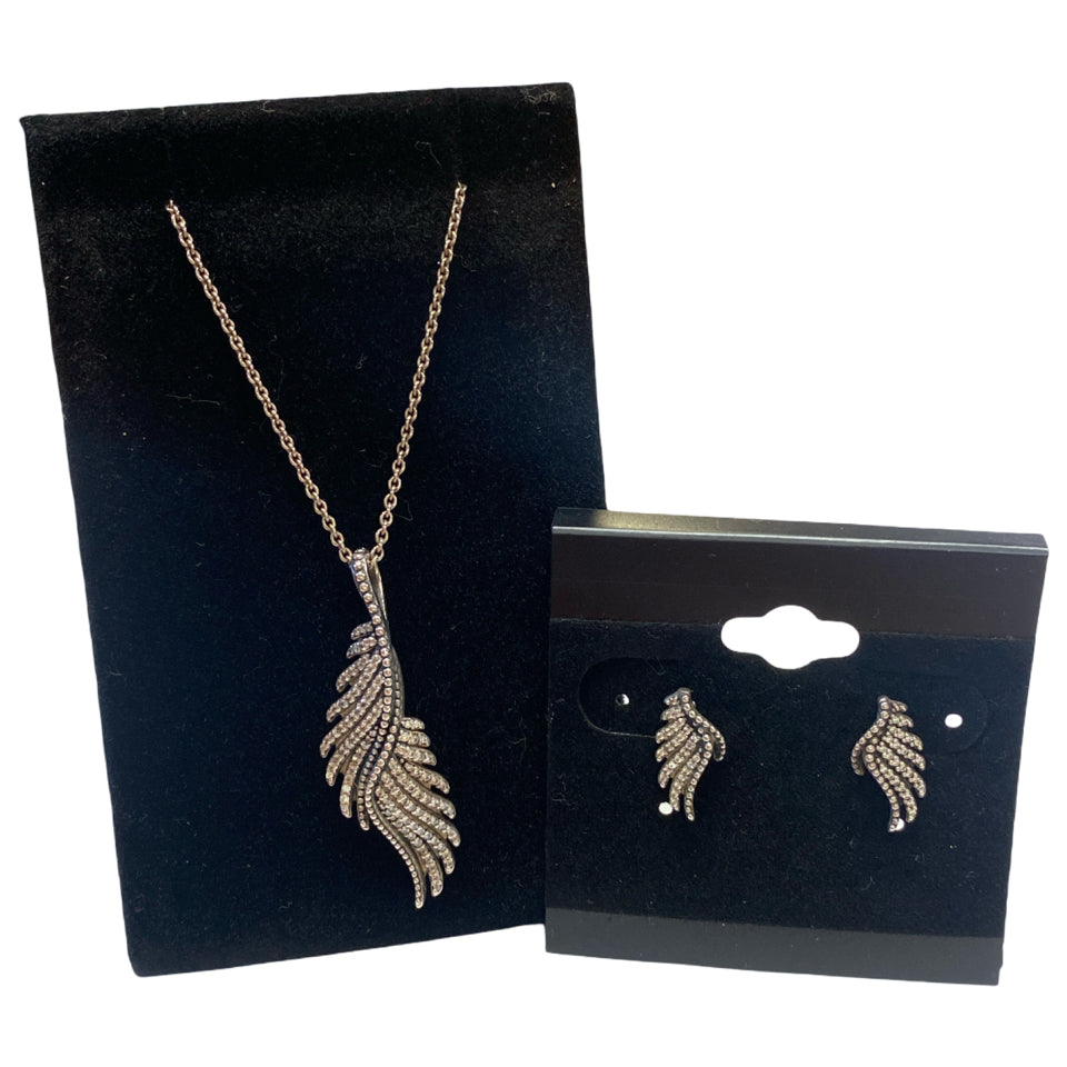 PANDORA MAJESTIC FEATHER STERLING SILVER 925 EARRING & NECKLACE SET