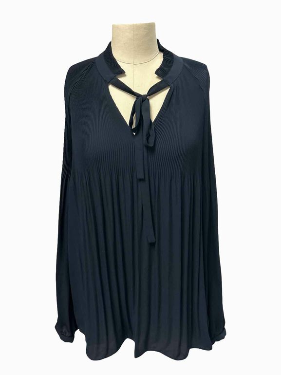 RALPH LAUREN PLEATED GEORGETTE TIE NECK BLOUSE SIZE: XL