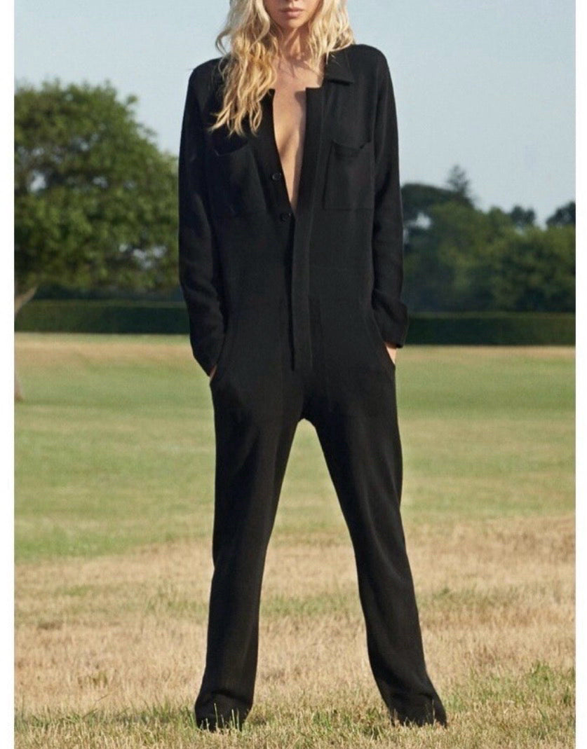 NAKED CASHMERE 100% CASHMERE BLACK  LOUNGE JUMPSUIT SIZE SMALL MEDIUM