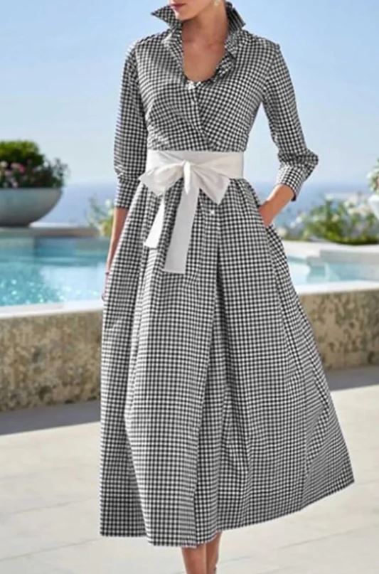 SARA CAMPBELL HOLLIE NAVY GINGHAM BELTED SHIRT DRESS SIZE: 12